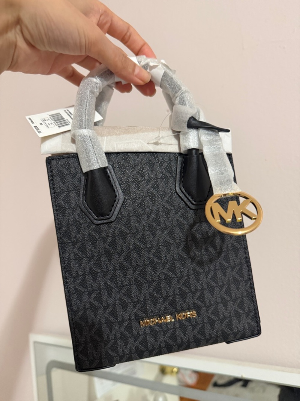 Michael Kors Black Signature Mini Tote with Gold Logo